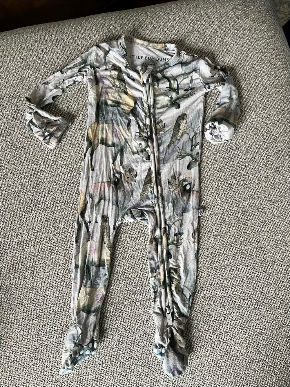 Little Bum Bums Grey Woodland Print Baby One-Piece
